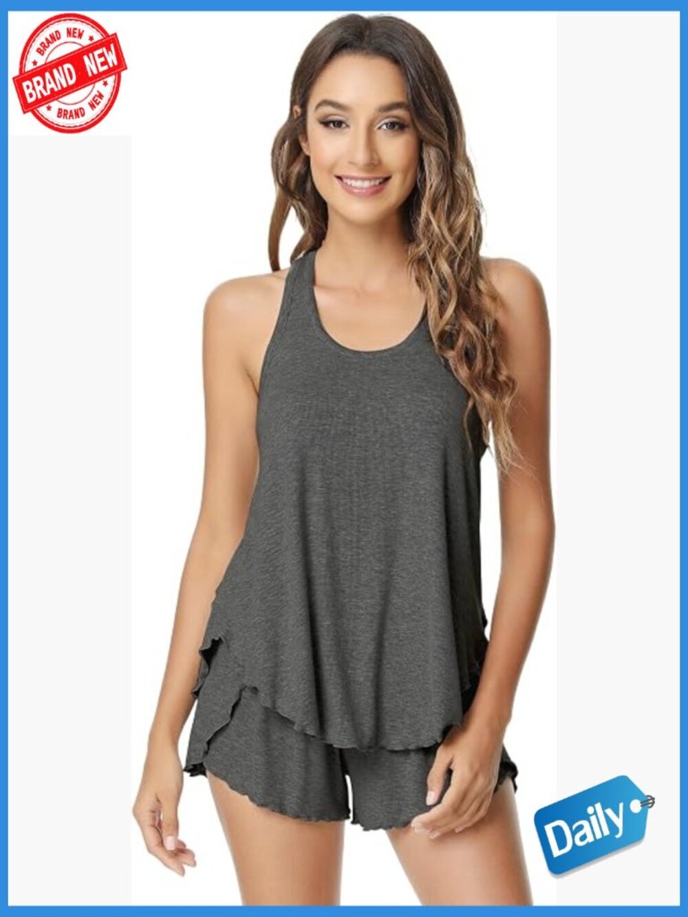 Viscose from Bamboo Ribbed Racerback Tank Top & Shorts Pajama Set